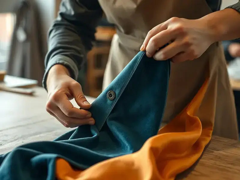 Skilled artisan working with premium fabrics for custom drapery