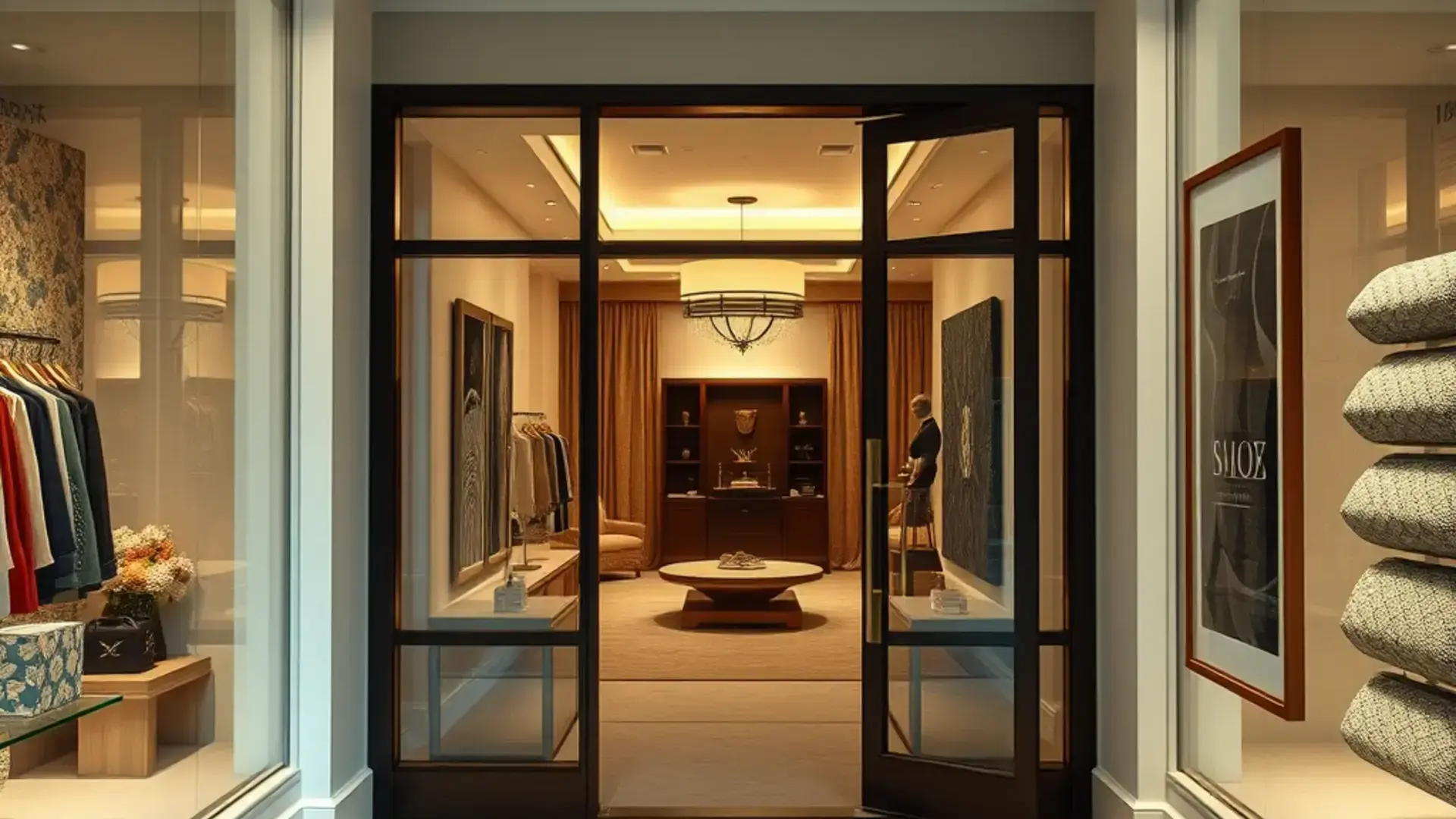 Elegant showroom entrance of Draperies Unlimited