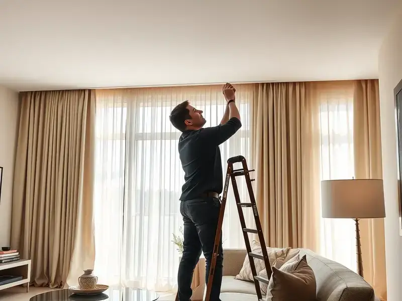 Custom drapery installation in modern living room