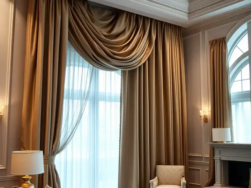 Custom drapery installation in luxury home living room